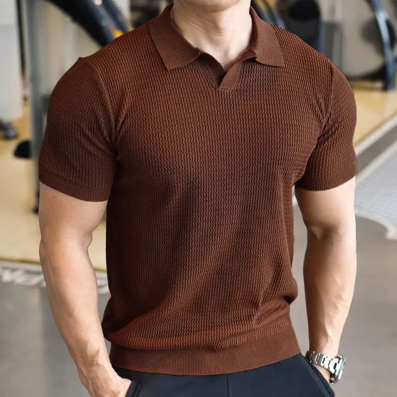 Men's slim fit sports polo shirt with button Henry collar in thin polyester fabric