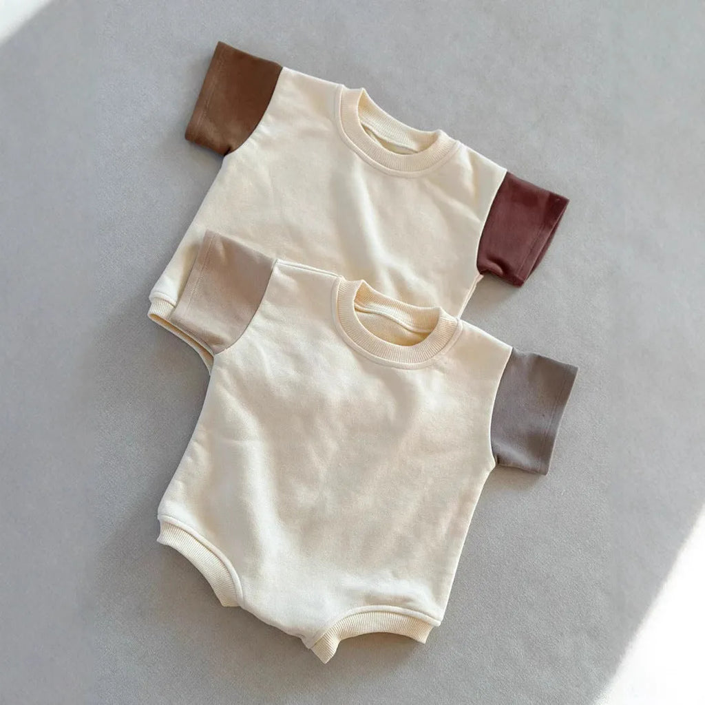 Baby contrast colour short sleeve triangle romper in cotton for 59-90cm height