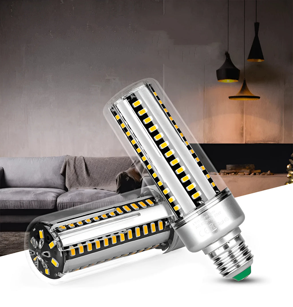 Silver aluminium LED corn lamp light bulb with E27 bayonet cap.