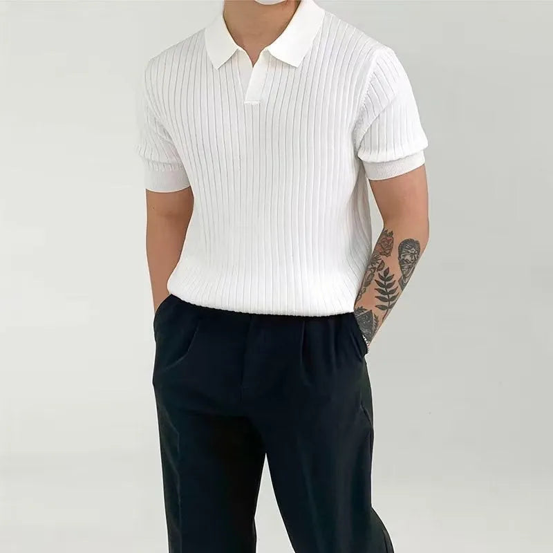 Men's cotton blend solid colour loose fit polo shirt in white with half sleeves