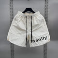Men's lightweight casual polyester shorts in black with elastic waist, size M to 3XL, summer style
