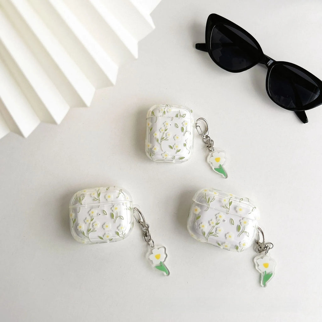 White floral transparent TPU protective case for Apple AirPods Bluetooth headsets
