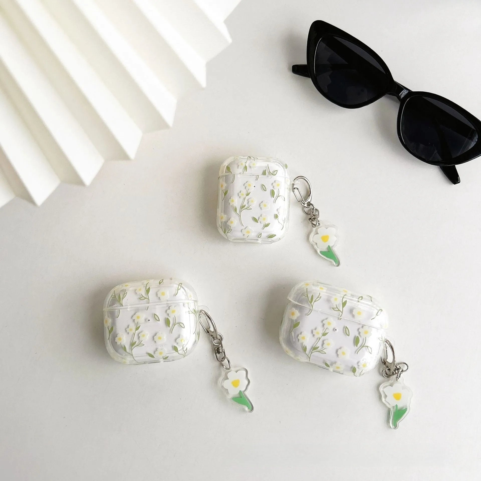 White floral transparent TPU protective case for Apple AirPods Bluetooth headsets