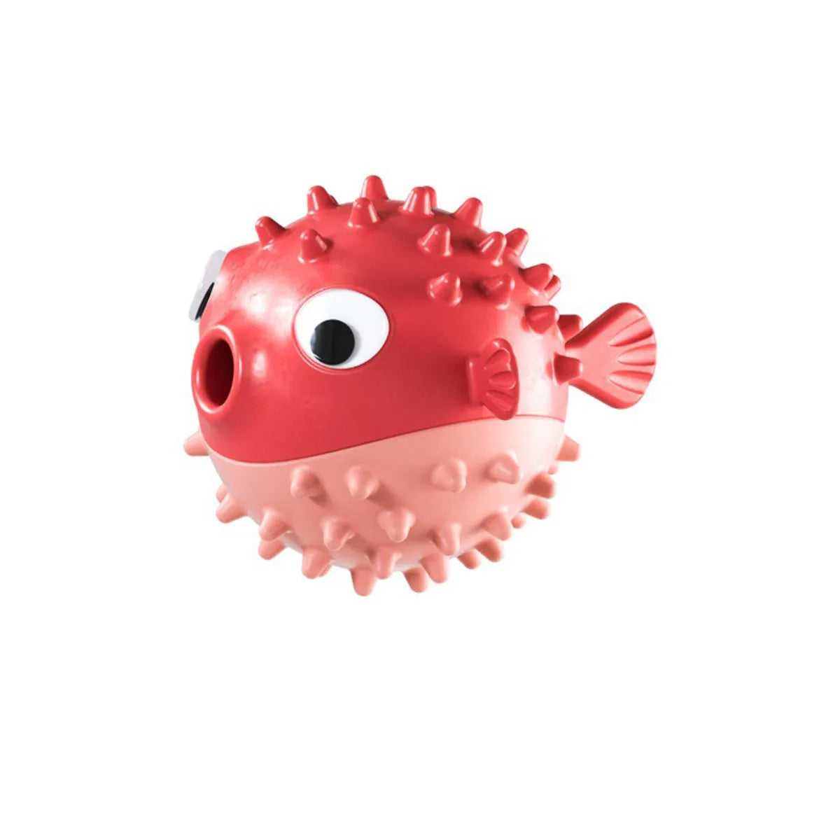 Yellow vinyl fish-shaped dog chew toy with textured surface for teeth cleaning.