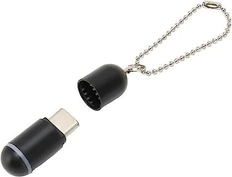 Black capsule infrared remote control with Lightning, Type-C and Micro-USB interface options