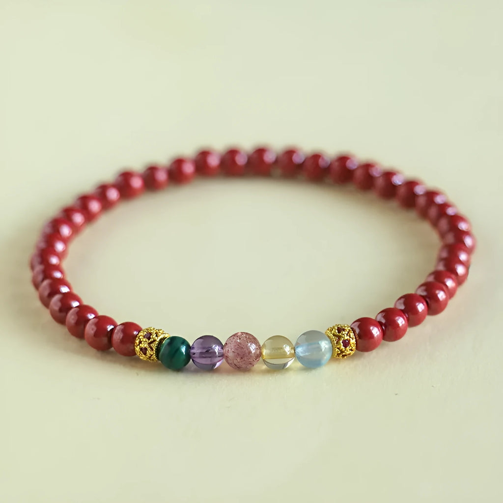 Purple gold cinnabar crystal string bracelet in couple style with 4mm and 6mm bead options