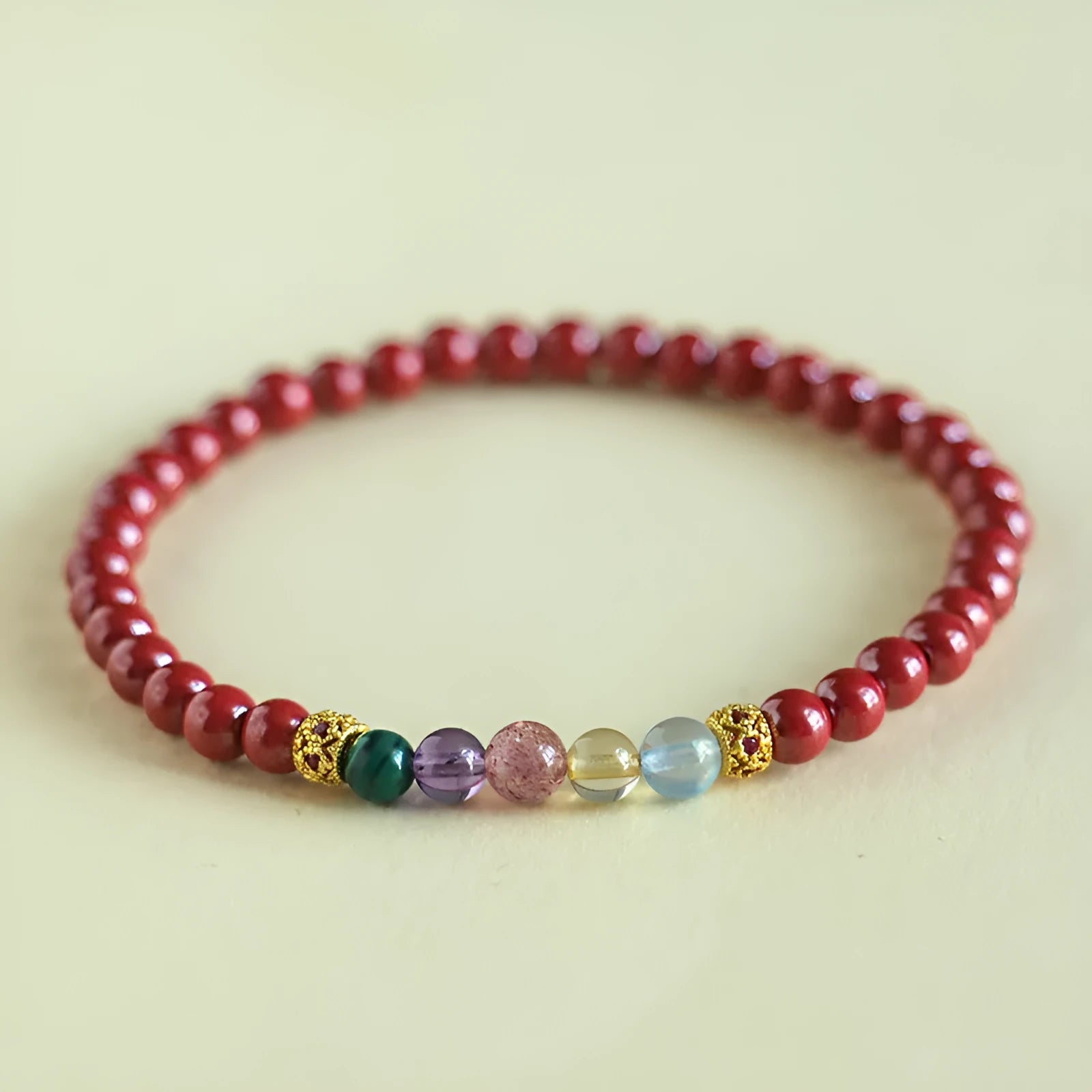 Purple gold cinnabar crystal string bracelet in couple style with 4mm and 6mm bead options