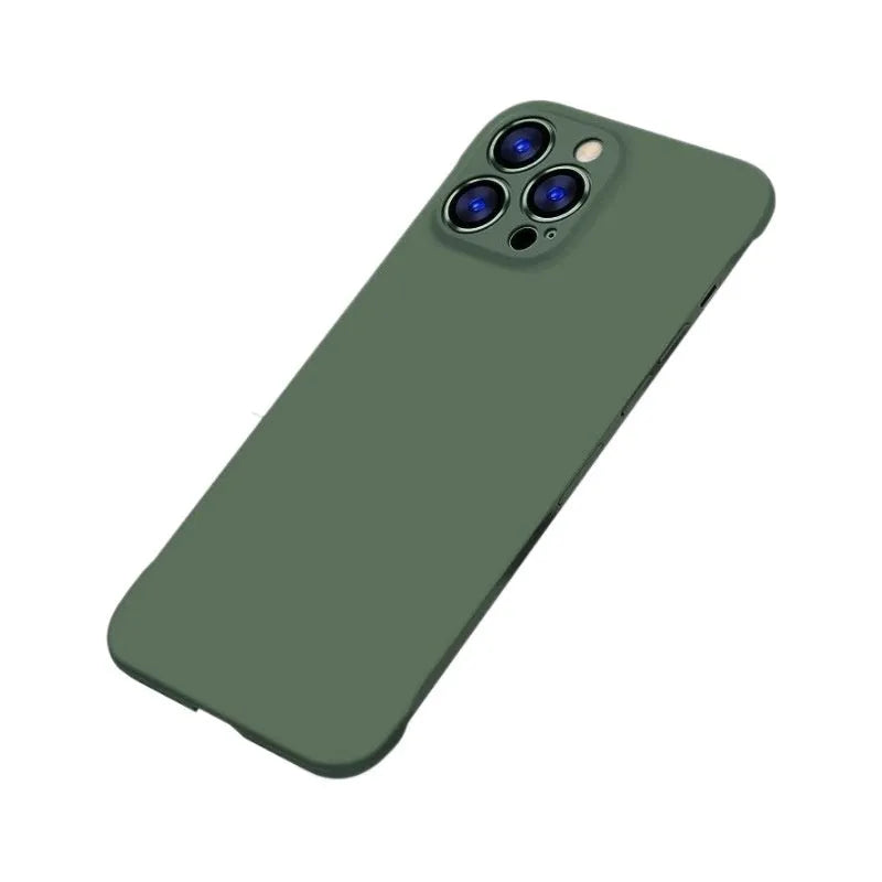 Ultra-thin frameless silicone phone case for iPhone 15 Pro Max in green with all-inclusive coverage