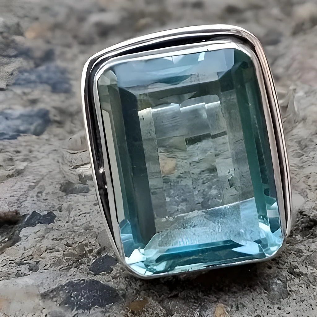 Silver alloy square crystal ring for women exaggerated big gem geometric design size available
