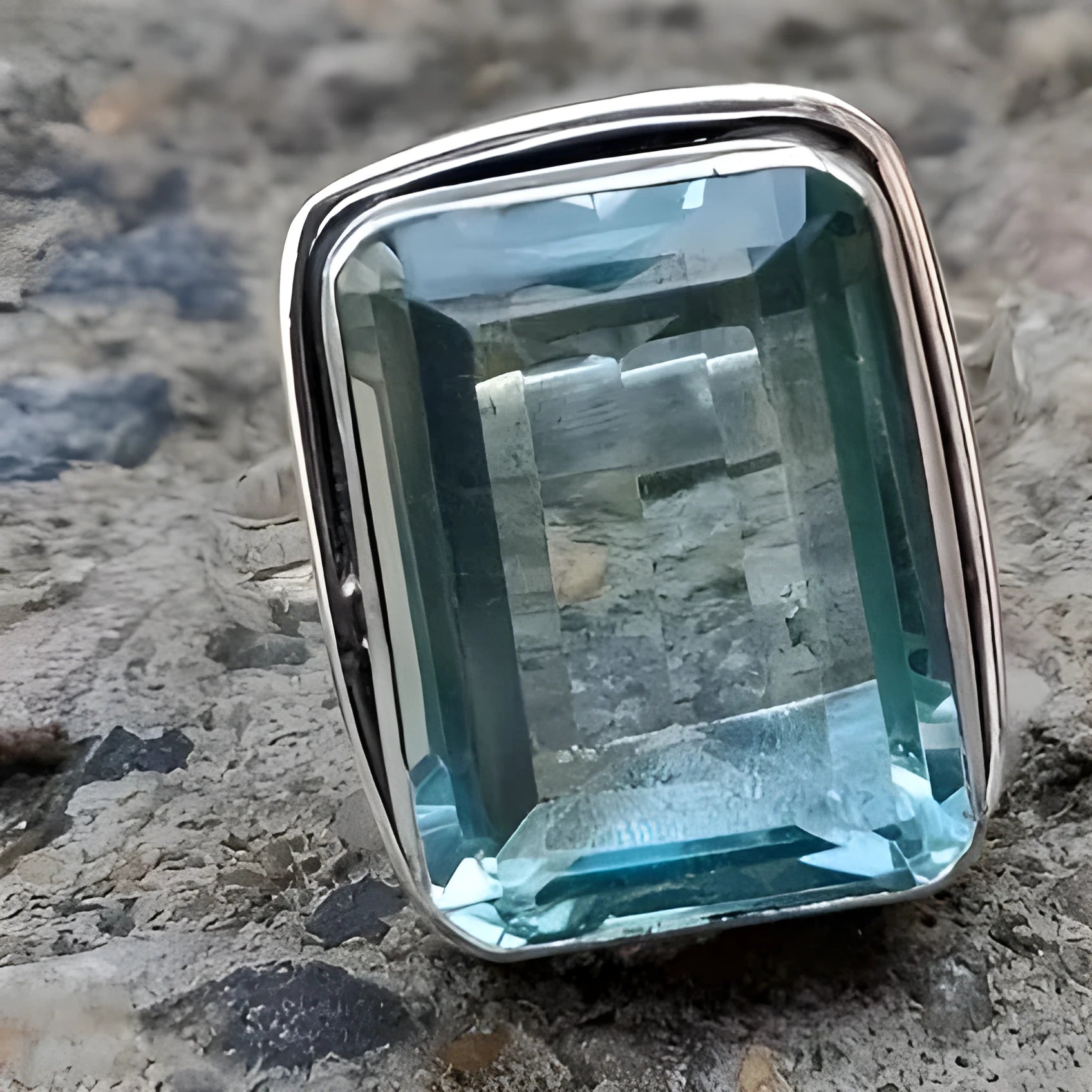 Silver alloy square crystal ring for women exaggerated big gem geometric design size available