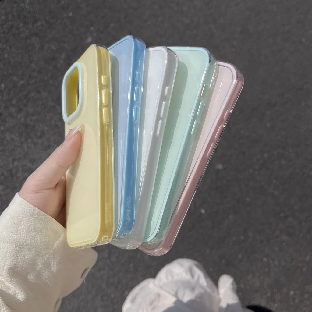 Translucent solid colour TPU jelly phone case for iPhone on a white background.