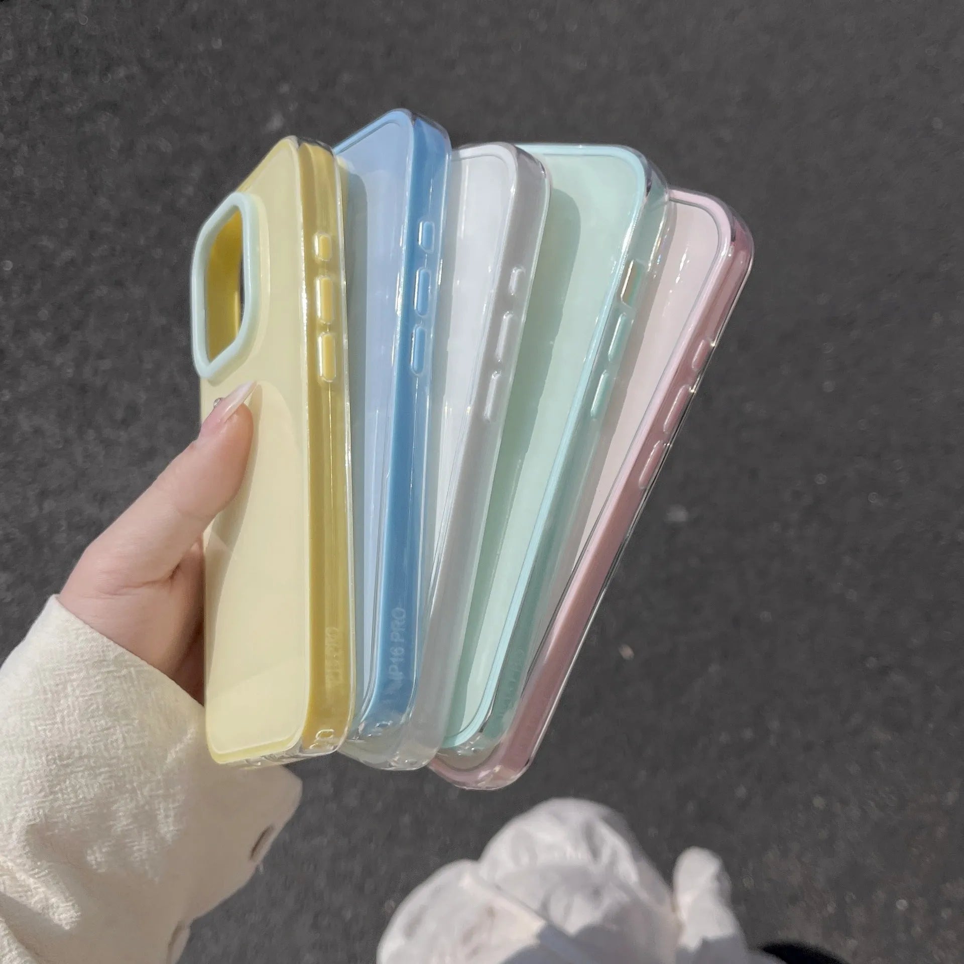 Translucent solid colour TPU jelly phone case for iPhone on a white background.