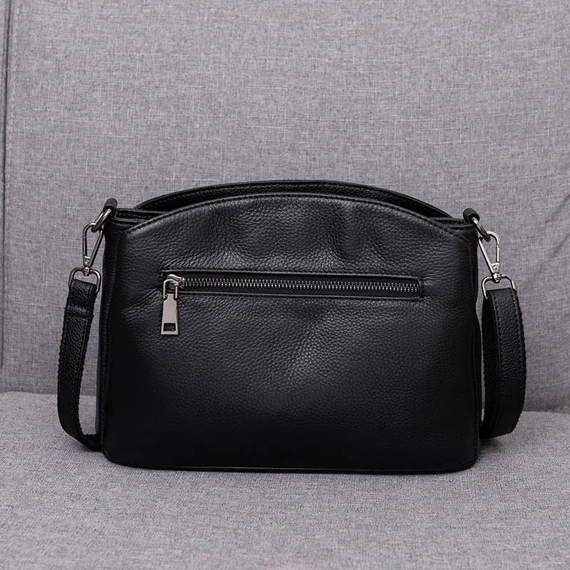 Pure cowhide genuine leather women's handbag top grain medium soft horizontal square plaid urban minimalist style