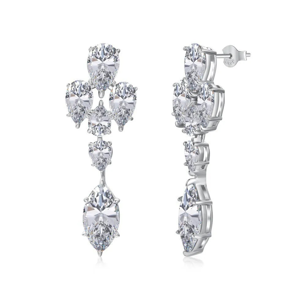 S925 sterling silver raindrop stud earrings in platinum blue diamond electroplated finish