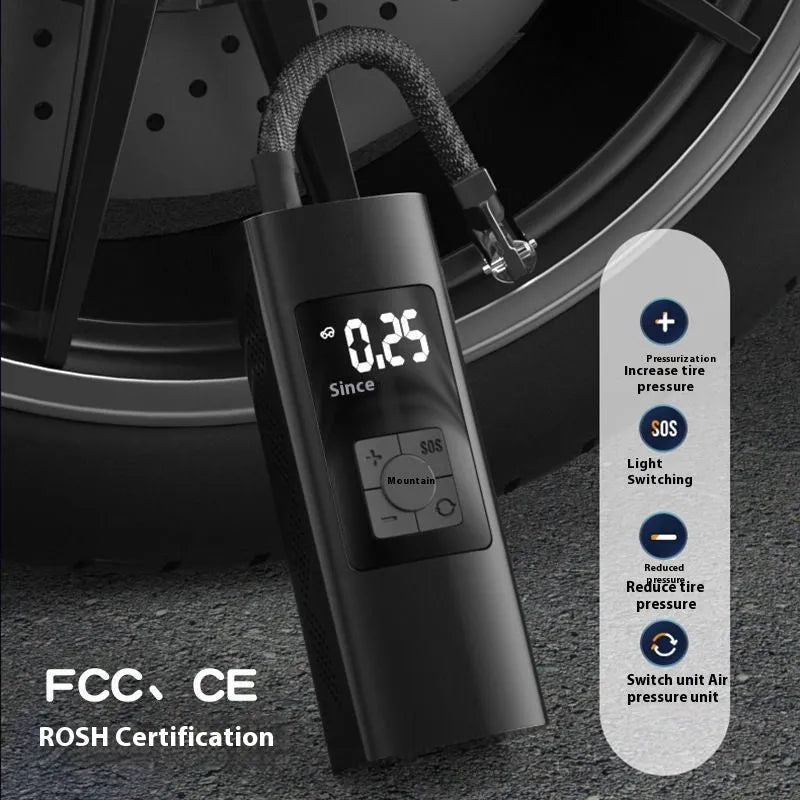 Vehicle air digital display portable wireless tire inflator with ABS metal body, warning light, and USB port