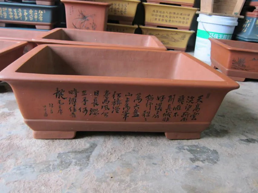 Yixing purple clay flower pot set of 2 rectangular bonsai planters in large and small sizes