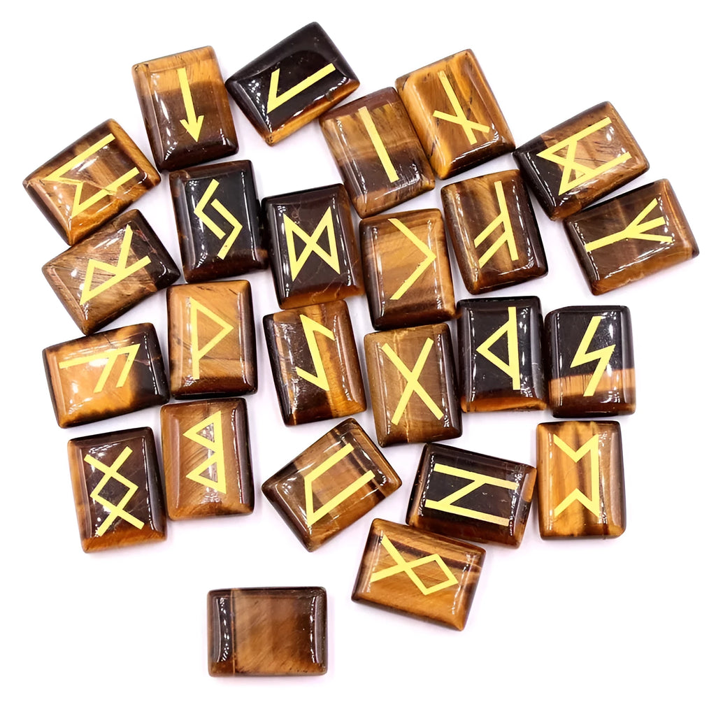 Square natural crystal THALO Luen rune ornament in tigereye and red agate colour options