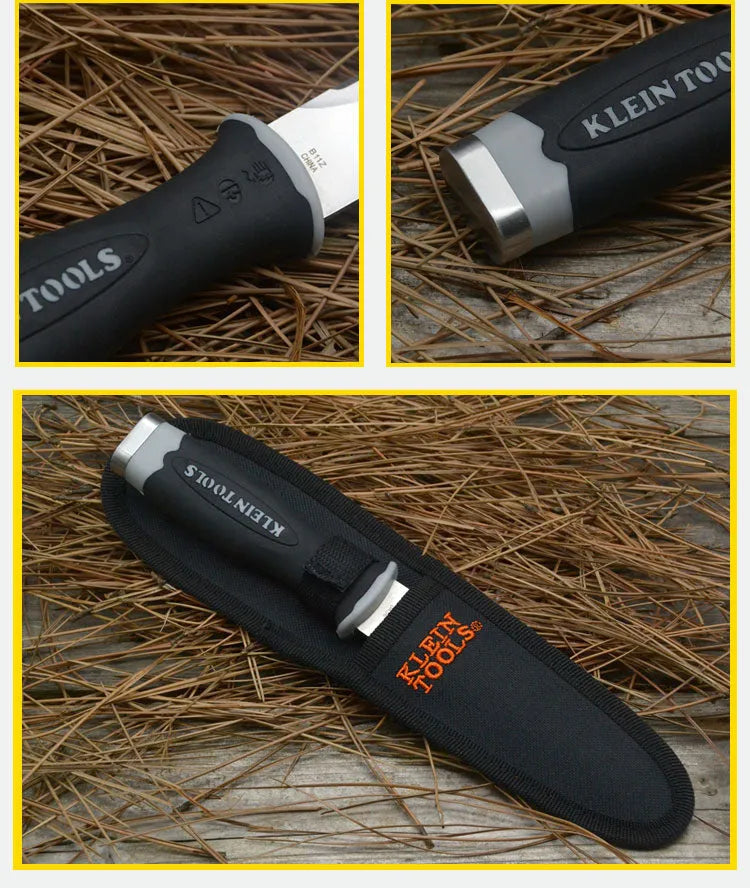 Outdoor survival knife with straight blade, 420 stainless steel, and TPR rubber handle for camping