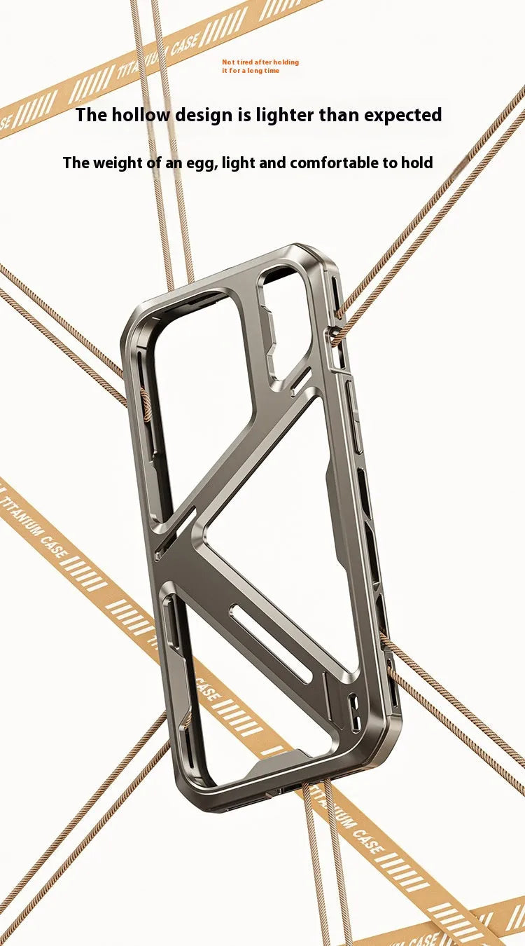 Titanium Gray metal phone case with hollow back for iPhone 14 Pro Max, half pack style