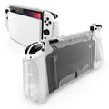 TPU protective case for Nintendo Switch OLED 2021 in various colours on a grey background.