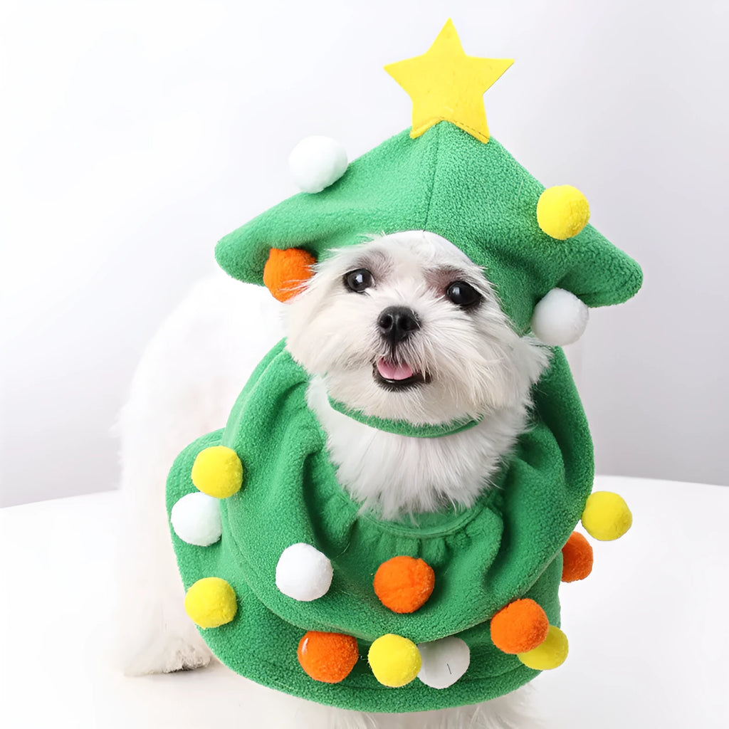 Green Christmas tree pet costume for dogs and cats, average size polyester unisex pet clothing