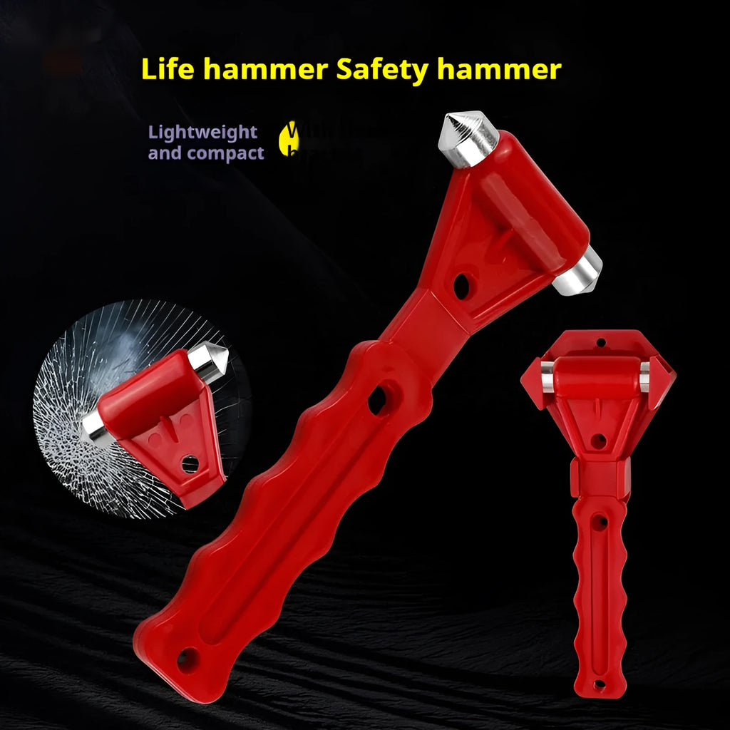 Red emergency window breaking survival hammer with 45# steel tip and plastic handle