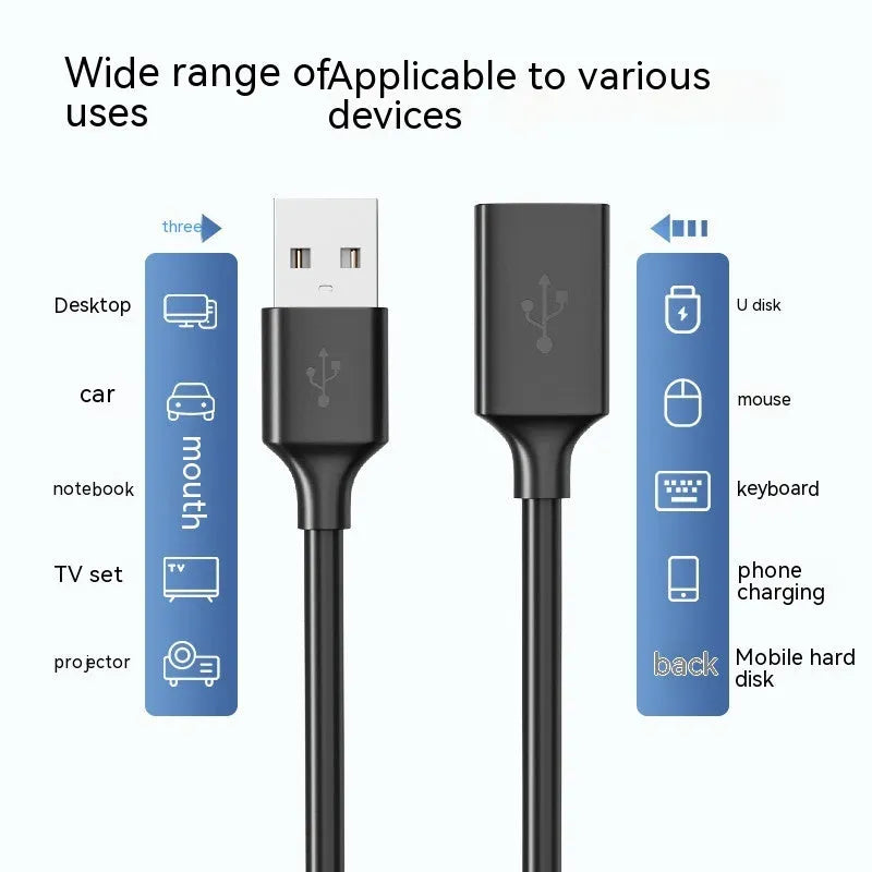 USB 3.0 extension cable male to female in black PVC with USB connectors on both ends