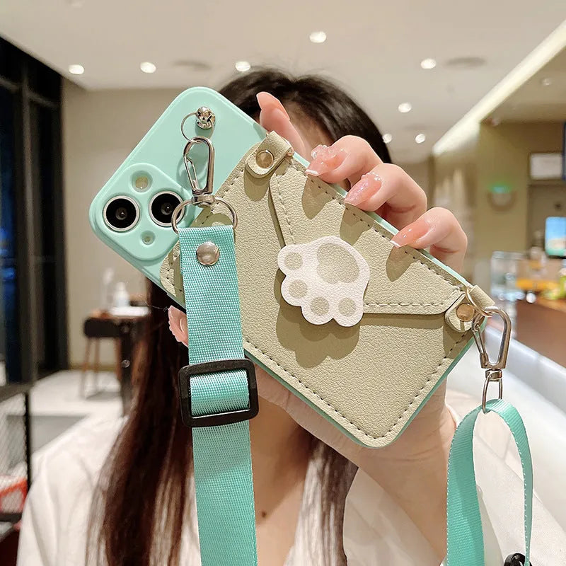TPU Cat's Paw phone case crossbody protector for iPhone in black colour
