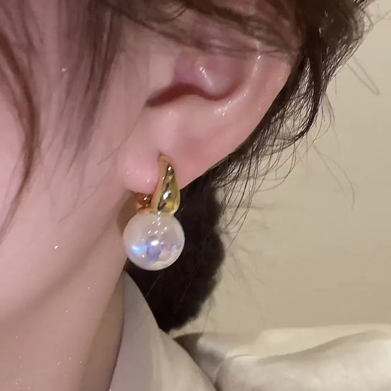 14K gold plated copper mermaid pearl clip-on earrings white U-shape for women