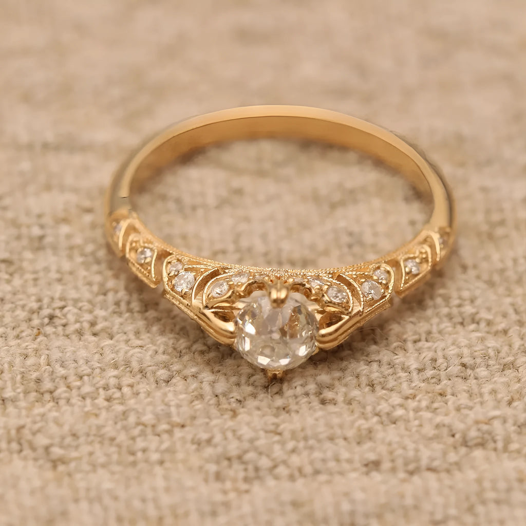 S925 sterling silver geometric ring in yellow gold tone with micro inlay, shown for women in US sizes 6 to 10