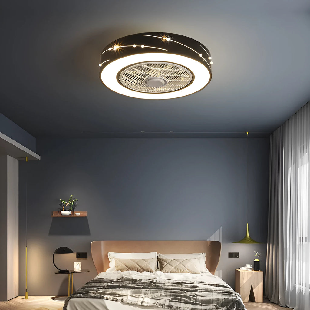 Household invisible integrated LED ceiling lamp with fan, remote control, acrylic round shade, 50cm size, black finish