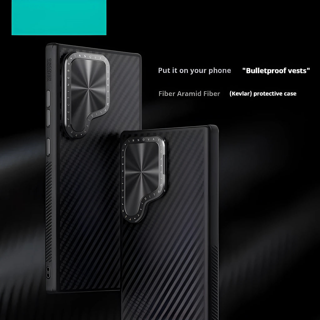 Kevlar magnetic phone bracket case for Samsung S24 Ultra in black with invisible stand