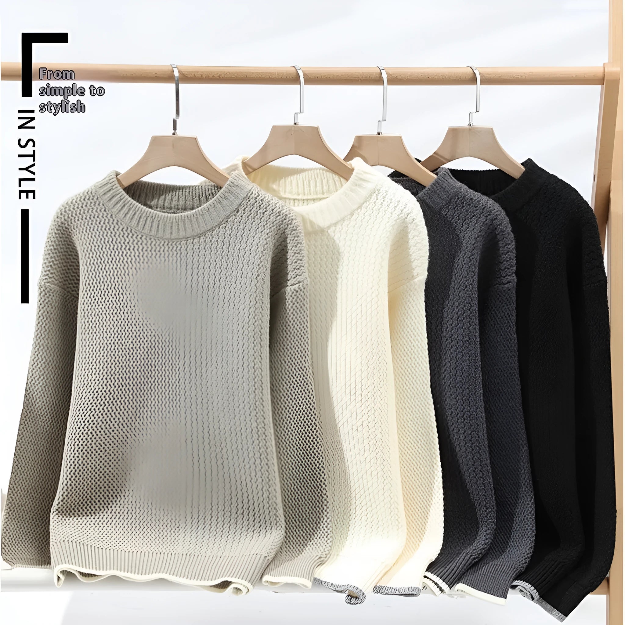 Men's grey round neck pullover sweater with loose fit long sleeves