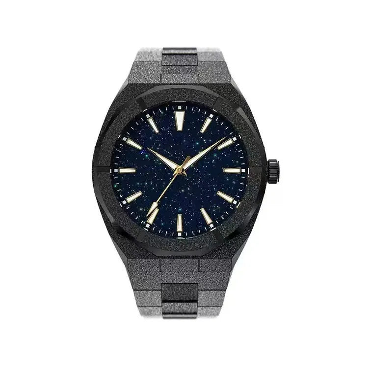 Men's stainless steel business watch with frosted case, luminous hands, on adjustable steel strap.