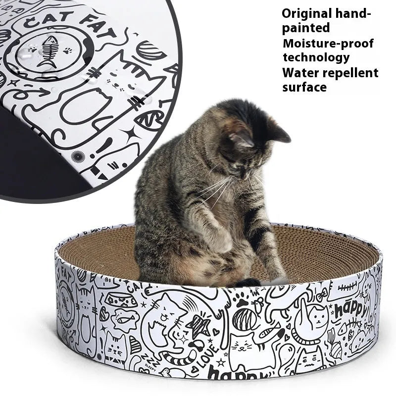 Round white corrugated paper cat scratching board nest, 42x42x10cm, simple style
