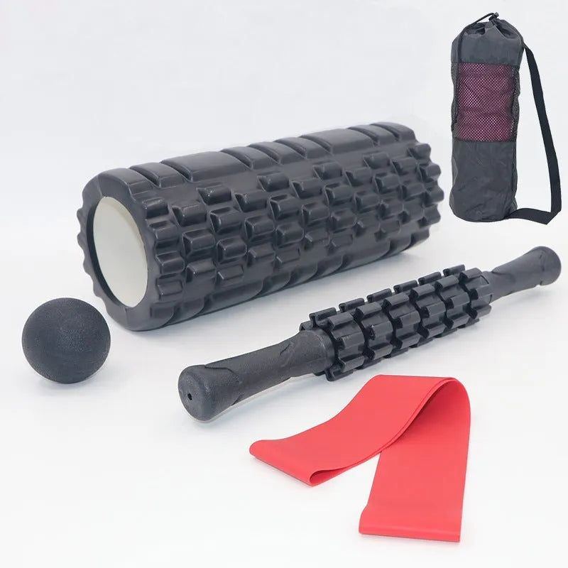 Black 33cm fitness foam roller with six segment construction for health massage