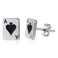 Small black peach A stud earrings in titanium steel with quadrilateral geometric punk style, shown as a pair.