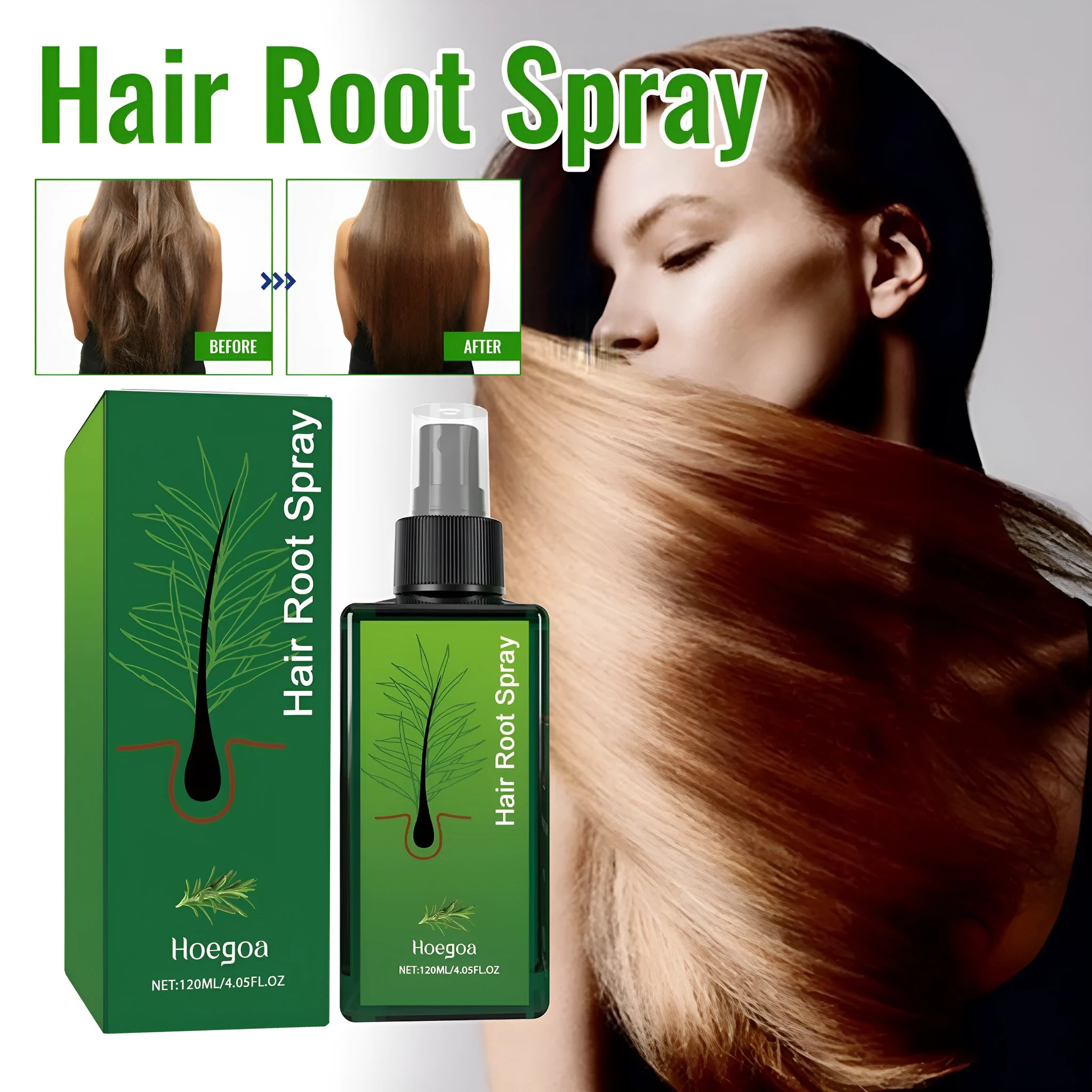 120ml rosemary essential oil dense hair growth spray bottle on a white background