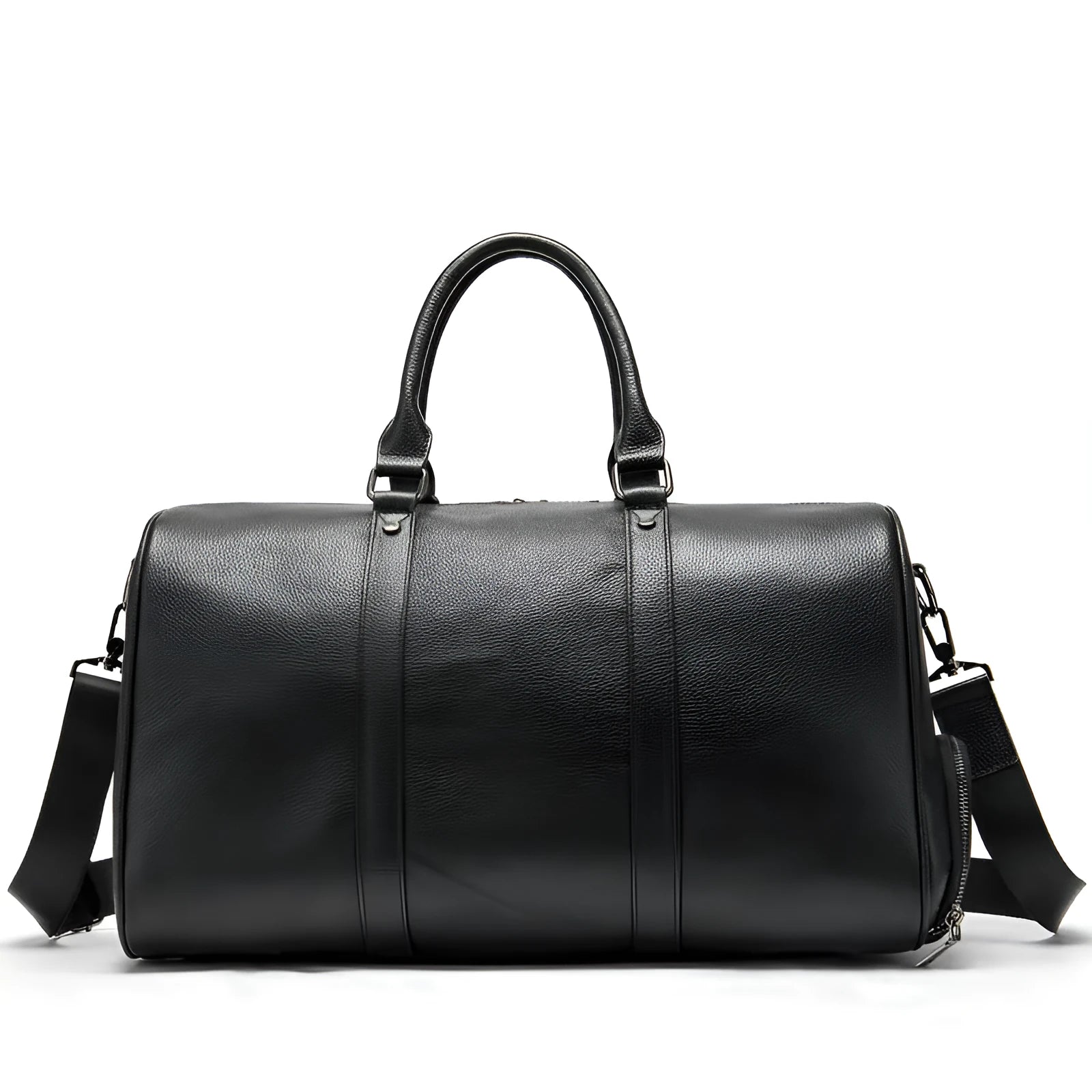 Men's black leather tote bag with single strap and large capacity design