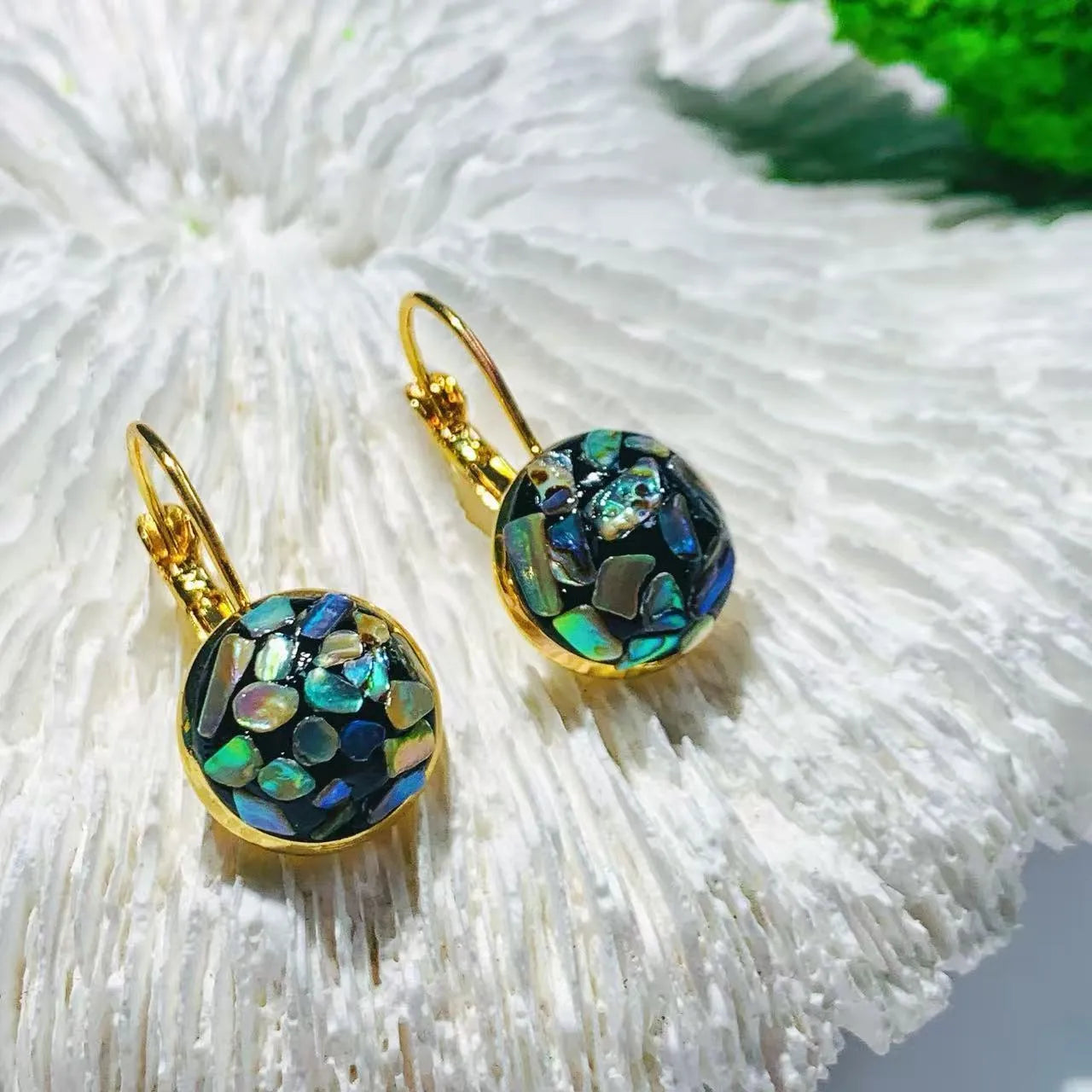 Handmade mother-of-pearl earrings with Chinese character Fu Chanel style for women