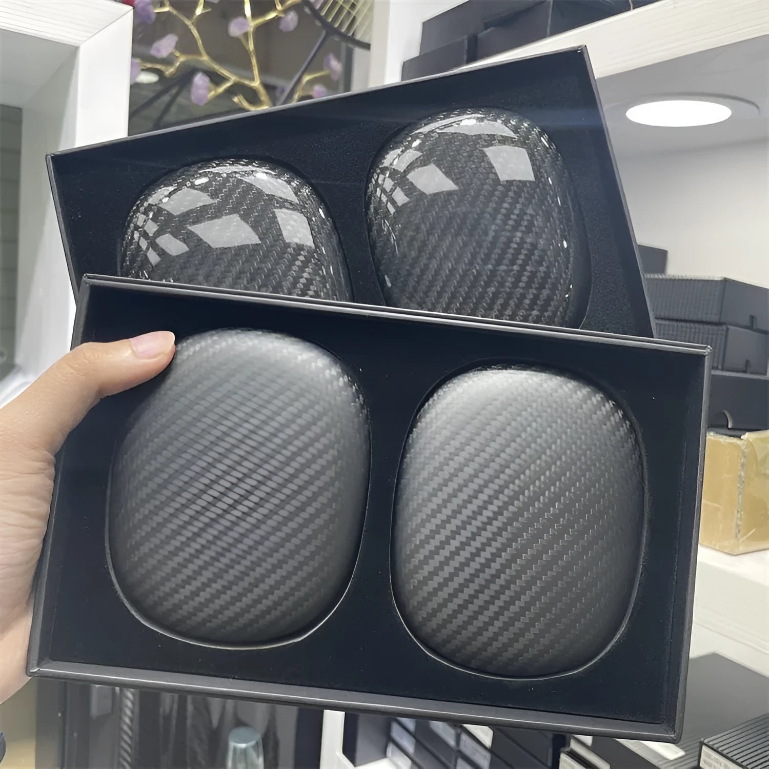 3K carbon fiber forged protective cover for Apple Airpods Max in embossed black finish