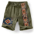 Men's blue colour block digital print casual shorts with drawstring waist on neutral background