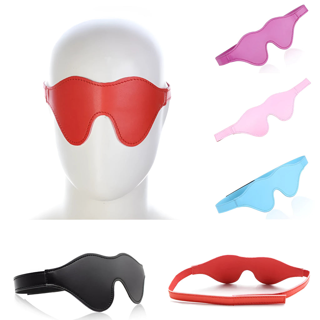Leather eye mask with three-dimensional design and Velcro adjustment strap