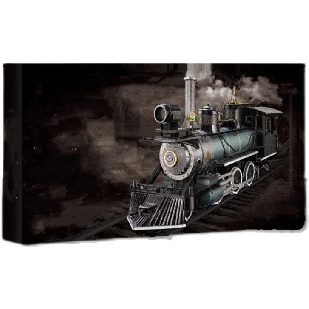 Metal colour printing assembled MG steam locomotive puzzle model in brass and stainless steel, finished size 17x5x8cm