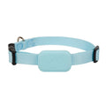 Black adjustable pet collar with integrated Bluetooth tracker for cats and puppies, shown with size adjustment.