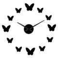 3D mirror butterfly wall clock, round Scandinavian style, available in black, gold or silver, digital display.