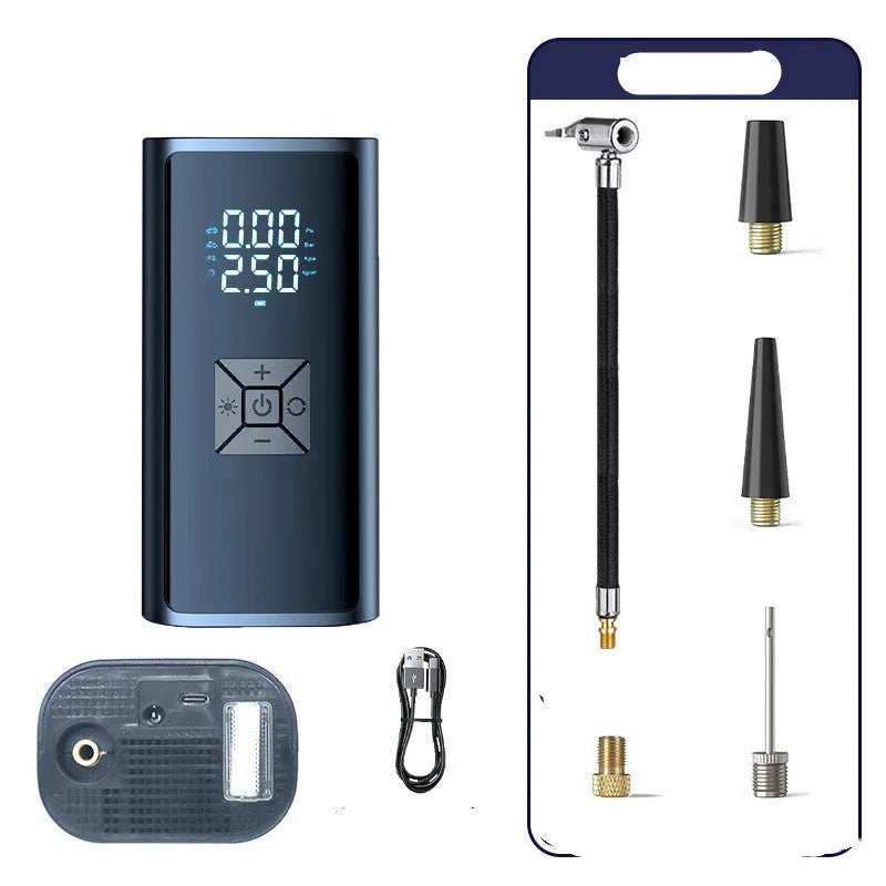 Wireless digital car tyre pump with dual display showing pressure readings and 35L/min airflow rating