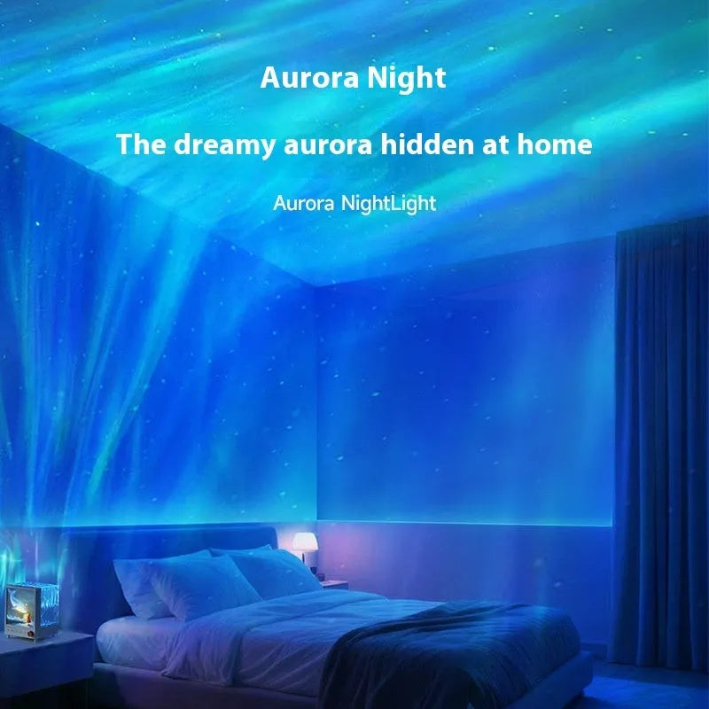 Aurora Treasure Box atmosphere projection lamp showing Star Sea Whale light effect, with compact design and Bluetooth speaker.