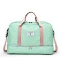 Large oxford cloth travel bag in a solid colour with visible sewing thread details, shown with the main compartment open.