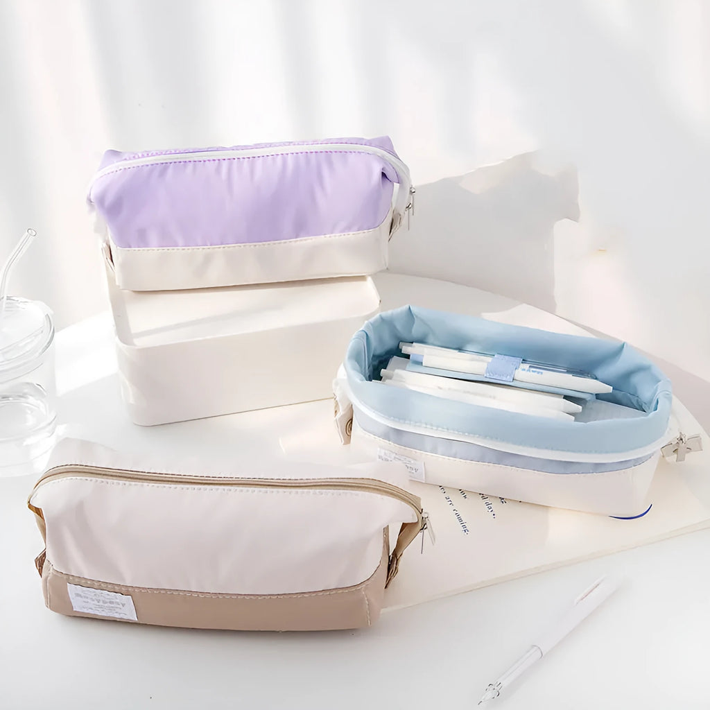 Canvas stationery box in ins style with zip closure, available in multiple colours for junior high school learning supplies